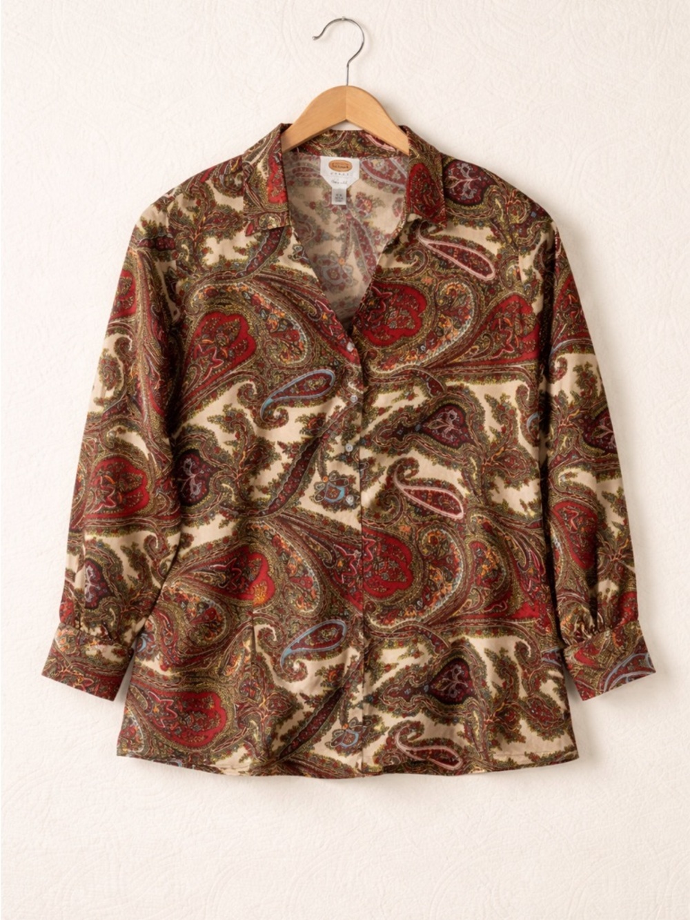 Paisley Button-Up Shirt - Red & Cream vintage Talbots